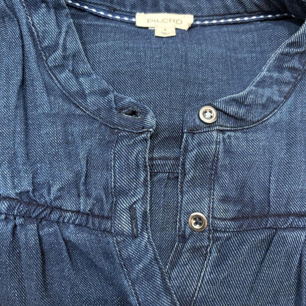 Anthropologie Pilcro Henley Blouse Denim Size S Western Boho - Picture 6 of 13